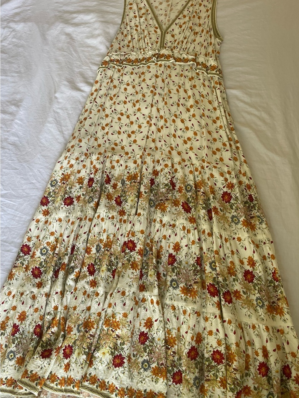 Max Studio Cream Floral V-Neck Dress with Multicolor Trim - Picture 3 of 8
